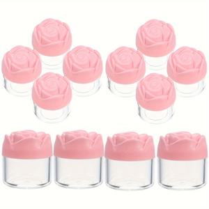 TEMU 20G 로즈 뚜껑 크림 용기 12개입, 0.7온스 소형 여행용 용기, 로즈 뚜껑이 달린 12개 묶음 빈 원형 투명 용기, 크림 및 로션용 미니 화장품 용기, 플라스틱 화장품 용기, 빈 페이셜 크림 용기, 20G 크림 여행용 용기