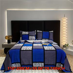 TEMU 프린트된 산뜻한 스타일 체크무늬 이지 커버 담요 1개, 두꺼운 플러시 담요, 1인용 다기능 담요, 낮잠, 에어컨 담요, 사무실 담요, 침대 시트