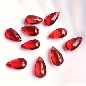 TEMU 100개 팩 8x14mm 옆구멍 빨간 물방울 DIY 수제 머리핀 고대 스타일 머리 장식 유리 물방울 보석 만들기 구슬 장식 액세서리|머리핀