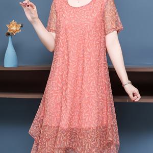 TEMU 2024년 신상 여름 플러스 사이즈 엄마 드레스, 통기성 좋은 메쉬 소재와 스타일리시한 반팔 디자인으로 중년 여성에게 적합