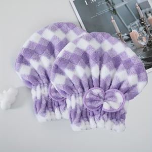 TEMU 2개 울트라 흡수성 마이크로화이버 헤어 타월 랩 장식 리본 - 빠른 건조, 부드럽고 두꺼운 샴푸 캡, 파스텔 체크무늬 디자인, 샤워 후 헤어 케어에 이상적, 크리스마스 선물 준비 완료, 헤어 드라이 타월