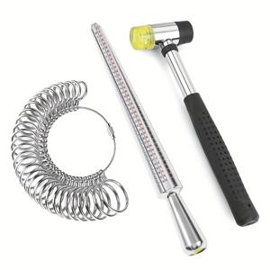 TEMU DIY 반지 사이즈 측정 도구, 미도 0-13 반지 측정기, 스틸 핸들 고무 주얼리 해머, 반지 사이즈 필터링 키트, 금속 반지 측정 세트, 주얼리 제작용 링 사이즈 조합|반지사이즈