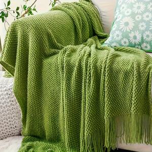 TEMU 따뜻하고 편안한 단색 파인애플 태슬 담요 1개, 사계절에 적합한 침실 및 거실용