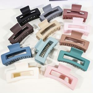 TEMU 12개 여성용 봄/여름 헤어클립, 대형 매트 사각 샤크 클립, 미끄럼 방지 내구성 헤어클립, 단색 여성용 헤어클립