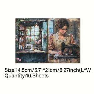 TEMU 비구스 빈티지 재봉틀 설명서 쓰레기 다이어리 매거진 스크랩북 얇은 노트북 A5 사이즈 수제 종이