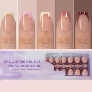 TEMU 프렌치 젤 네일 160개입 - 누드 프렌치 매트 포인티드 프레스온 네일, 짧은 사각 네일 팁, 소프트 젤 인조 네일, 아크릴에 담근 후 연장 가능|네일팁