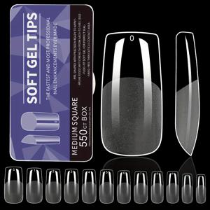 TEMU 박스당 550개 QuiChic 미디엄 사각 소프트 젤 네일 팁 투명 세미 매트 풀 커버리지 프리쉐이프 전문가용 아크릴 프레스온 네일 팁, 네일 연장 및 일상 착용용