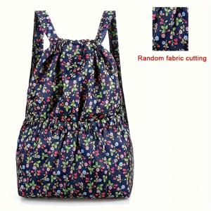 TEMU 에스닉 나일론 드로스트링 백팩, 플로럴 프린트 여행 & 스포츠 럭사크, 경량 숄더백 번들 포켓