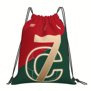 TEMU C7 드로스트링 백팩 | 기하학적 패턴의 남녀공용 스포츠 피트니스 가방, 폴리에스터, 레드 & 그린, LINDAYCR7