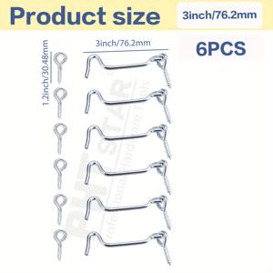 TEMU 6개 창문 후크 캐빈 후크 아이 래치 도어 스위벨 창문 래치 후크 (장착 나사 포함) | 메탈, 크기 2/2.5/3/4인치