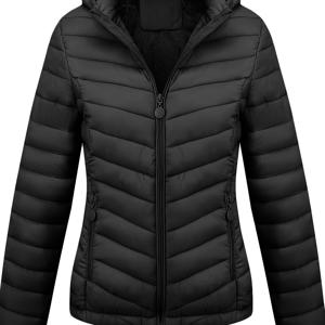 TEMU 여성용 가을/겨울 패션 심플 멀티핏 가벼운 커뮤터 후드 패딩 코트 (포켓 포함)