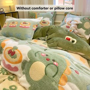 TEMU 3피스 가을/겨울용 두꺼운 양면 세트 (공룡, 케이크, 꽃, 별, 눈송이 프린트 패턴) (이불 커버 1개, 베개커버 2개, 시트, 이불, 베개 미포함). 침구, 침실 및 기숙사 장식에 완벽, 부드럽고 섬세, 즉각적인 보온, 보온성, 통기성 및 습기 제거