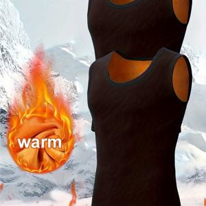 TEMU 가을/겨울용 남성용 두꺼운 안감 슬림핏 보온 조끼 2개, 방풍 야외용 보온 조끼