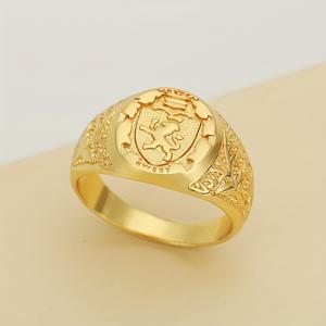 TEMU 18K 금도금된 왕관 사자 방패 엠블럼이 특징인 남성용 반지. 유럽 및 미국 패션 및 레저 스타일에서 영감을 받았습니다.