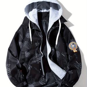 TEMU Pearson OBM 남성용 재킷, 봄/가을용 새로운 스타일의 프린트 아우터, 편안한 후드 코트 (청소년 스포츠용), 투피스 스타일로 디자인됨