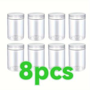 TEMU 8개 280ml 투명 와이드 마우스 용기 | 9.8oz (280ml) 원형 플라스틱 빈 용기 PET 재질, 골드, 실버, 블랙, 화이트 색상 스크류 캡 포함, 화장품, 파우더, 드라이 과일, 꿀, 여행용 보관