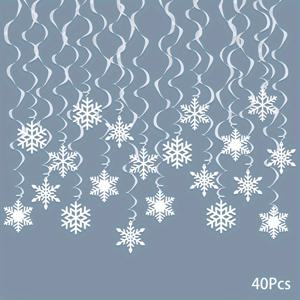 TEMU 흰 눈꽃 나선형 장식품, 눈꽃 나선형 천장 걸이 장식 40개, 겨울 동화 파티 생일 장식, 얼어붙은 왕국 테마 실내 눈꽃 걸이 장식품, 파티, 축제 장식, 새해에 적합