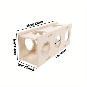 TEMU 자연 나무 햄스터 터널 장난감, 비밀 구멍 포함 - 넓은 은신처 & 탐험 놀이집, 대부분의 햄스터에 적합, 튼튼한 나무 구조