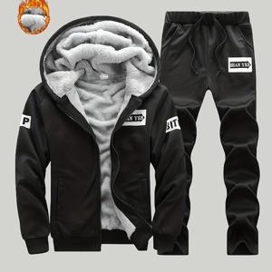 TEMU 남성용 겨울 안감 두꺼운 캐주얼 스포츠 후드 스웨트셔트 세트