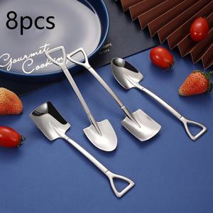 TEMU 가정용 스테인리스 스틸 스푼 8개입, 디저트 및 수박 먹기 전용 디자인, 수프 스푼 및 디저트 스푼 포함, 두 가지 스타일 (반이상)