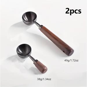 TEMU 빈티지 커피 스푼 2개 세트, SUS304 스테인리스 스틸 재질, 월넛 나무 손잡이, 15ml 커피 원두 스크루프, 나무 스푼, 커피, 차 등에 적합, 정밀 계량 스푼, 완벽한 휴일 선물|커피