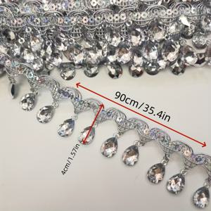 TEMU 아크릴 보석 펜던트 태슬 레이스 수제 장식 부착 재료, 골드 및 실버 실 무대 드레스 밑단