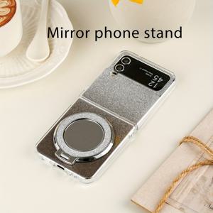 TEMU 폰 케이스: 1 그라데이션 반짝이 글리터 카드스톡 라운드 미러 메이크업 터치업 스탠드, 접이식 폰 케이스, 갤럭시 Z 플립3 5G, 갤럭시 Z 플립4 5G, 갤럭시 Z 플립5 5G, 갤럭시 Z 플립6 5G 호환