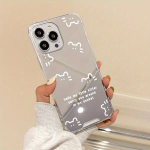 TEMU 2025년 새로운 럭셔리 미러 스타일 패션 크리에이티브 올인클루시브 낙하 방지 화이트 캣 디자인 폰 케이스 아이폰 모델 16, 15, 14, 13, 12, 11 Pro Max, XS, XR, 7, 8, SE JD1