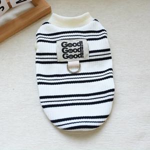 TEMU 강아지와 고양이용 줄무늬 소매 없는 조끼 - 가벼우며, 리드 액세서리가 있는 풀오버 스타일 - 털 빠짐을 방지하며, 비치온, 포메라니안, 테디와 같은 소형 품종에 적합 - 봄/여름 애완동물 의류