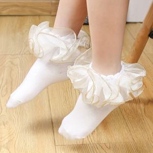 TEMU 여아용 단색 패셔너블 골드 레이스 공주 춤 발목 양말 한 쌍