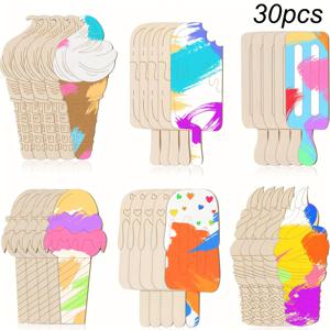 TEMU 30개 나무 컷아웃, 여름 나무 슬라이스 6개, 나무 컷아웃 장식품 나무 페인팅 공예품, 공예, 홈 데코에 적합