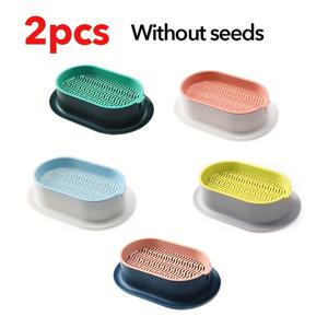 TEMU 고양이 잔디 재배 키트 2개 세트 (씨 없음). 이중 레이어 모종 트레이 포함. 재사용 가능한 실내 수경 재배 트레이. 고양이 및 강아지용 애완 동물 잔디 재배에 적합 | 재사용 가능한 재배 키트 | 내구성 좋은 플라스틱 트레이