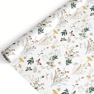 TEMU 1롤 플로럴 리프 포장지 - 롤 - 17인치 x 32.8피트 수채화 꽃잎 선물 포장지, 빈티지 아트 페이퍼, 홈 파티 DIY 공예 용품