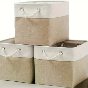 TEMU 3pcs 대형 접이식 천 보관 큐브 - 내구성과 스타일이 있는 접이식 정리함 - 가정, 사무실, 옷장, 옷, 장난감용 - 11