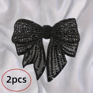 TEMU 블랙 스팽글 리본 패치 2개 세트, 브라이덜 헤드피스, 의류 장식, 공예에 완벽