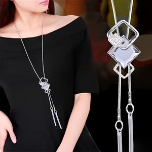 TEMU 1개 세련된 스톤 스퀘어 펜던트 롱 스웨터 체인