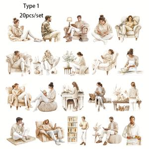 TEMU 1팩 레트로 홈 리딩 & 커피 시리즈 스티커 세트, 창의적인 수제 스크랩북 다이어리 포토 앨범 장식 DIY 공예용품