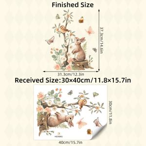 TEMU 1개 양면 투명 창문 스티커 데칼 - 수채화 토끼, 나비 & 꽃 숲 풍경, 세미매트 PVC, 자가 접착 직사각형 벽 장식, 침실 거실 욕실 인테리어, 버니 데코, 자연 테마 디자인, 현대적 미학, PVC 소재