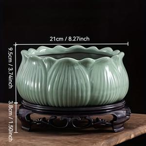 TEMU 2개 세라믹 연꽃 화분, 냉각 방지 녹색 식물 화분 구리 돈초 브라질 나무 수경 재배 화분, 중국 스타일 수경 차가운 방식 데스크탑 홈 , 도자기 그라스 화분 집들이 선물 (화분 1개, 받침대 1개)