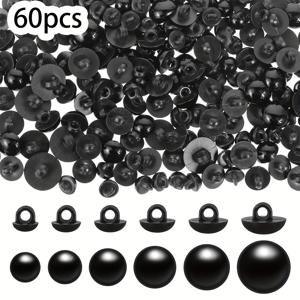 TEMU 원형 검정 코바늘 안전 눈 60개, 손으로 스티치된 버섯 단추