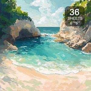 TEMU 해안가 및 절벽 스크랩북 용지, 삽화 풍경, 저널 콜라주, 공예, 앨범 장식에 적합 (6*6인치, 36매)
