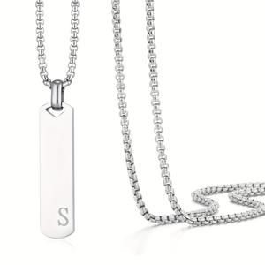 TEMU 1pc A-Z 스테인레스 스틸 인크루드 3D 바 이름 목걸이, 개인화 텍스트, 멋진 및 간단한 디자인, 수직 큐브 바 펜던트, 스테인레스 스틸, 생일 선물, 일상 착용, 음악 축제, 스포츠 이벤트, رمضان, 아버지의 날, 캠퍼스 관련 이벤트에 이상적