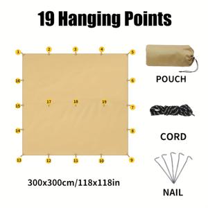 TEMU 다용도 생존 쉼터, 다중 걸이점 차양, 고정점 19개, DIY 캠핑 설치, 자외선 차단, 하이킹 및 사이클링용 경량, 해먹 텐트 플라이시트, 7월 4일/생일 선물