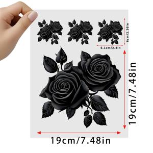 TEMU 4개 세트, 소형 3개 + 대형 1개, 고급스럽고 우아한 블랙 벡터 장미 패턴, 비닐 열전사 패치, 화이트 잉크 열전사 프린트, 열전사 스티커, 패치 스티커, 다림질 스티커, 의류, 티셔츠, 마스크, 백팩 등 DIY용, 내구성 및 세탁 가능, 파티 장식, 휴일 선물 및 포장에 적합