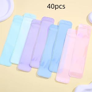TEMU 2.17*8.66인치 마카롱 펜 파우치 20/40개입, 펜 포장 백, 재사용 가능, 파티, 화장품, 립글로스, 주얼리 및 펜 포장에 적합 - 핑크, 블루, 사이안, 퍼플, 혼합 색상, 플라스틱 재질