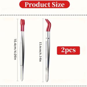TEMU 다양한 크기의 스테인리스 스틸 핀셋 2세트, 스탬프 핀셋, 부드러운 PVC 코팅이 있는 메탈 스티커 핀셋, 평평한 머리, 팔꿈치, 미끄럼 방지 각도 핀셋, 우표 동전 및 동전 보관 도구에 적합