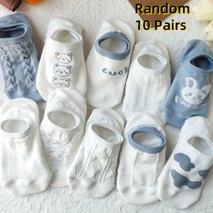 TEMU 여름용 여성용 화이트 귀여운 만화 캐릭터 다용도 보트 양말 10켤레