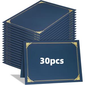 TEMU 네이비 블루 색상의 증명서 홀더 30세트, 골드 포일 테두리 디자인, 8.5