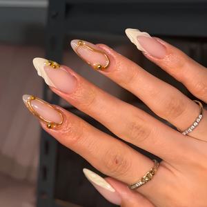 TEMU 24개 세트 아몬드형 인조네일, 고급스럽고 우아한 금박 반짝임과 아름다운 부드러운 나선형 디자인. 모든 여성에게 적합. 네일 파일과 젤리 글루 포함, 쉬운 적용과 착용