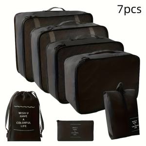 TEMU 모던 여행 정리함 7종 세트 (옷, 속옷, 신발, 각종 아이템 정리 및 패셔너블한 수납을 위한 동기 부여 문구 포함)